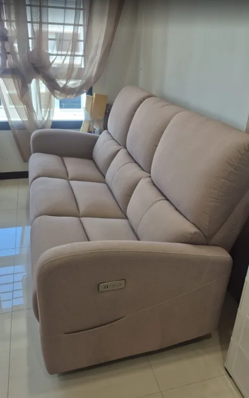 Customer's HDB living room with a Megahome fabric recliner sofa