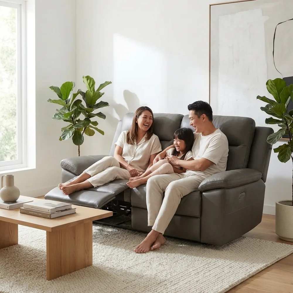2 Seater Recliner Sofa, Genuine Leather in a bright Singapore home