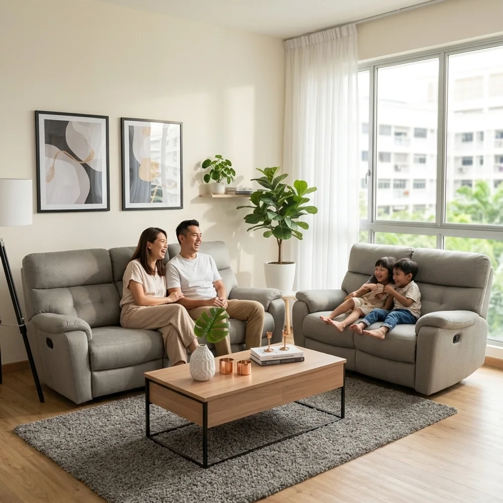 Aero Fabric Recliner Sofa in a bright Singapore home