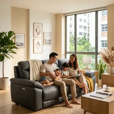 Alto Half Leather Recliner Sofa in a bright Singapore home