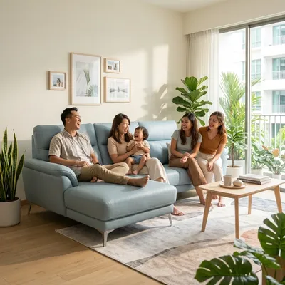 Cozy L-Shape Fabric Sofa in a bright Singapore home