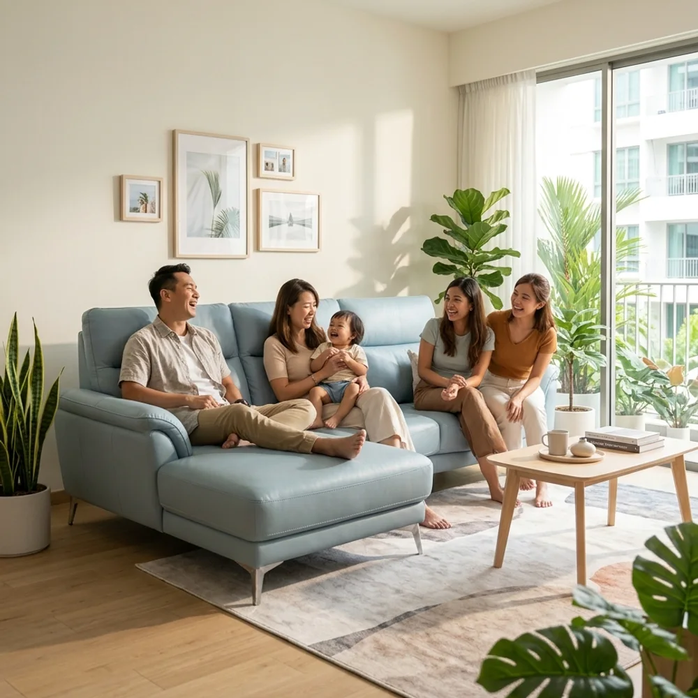 Cozy L-Shape Fabric Sofa in a bright Singapore home