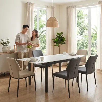 Extendable Sintered Stone Dining Set in a bright Singapore home