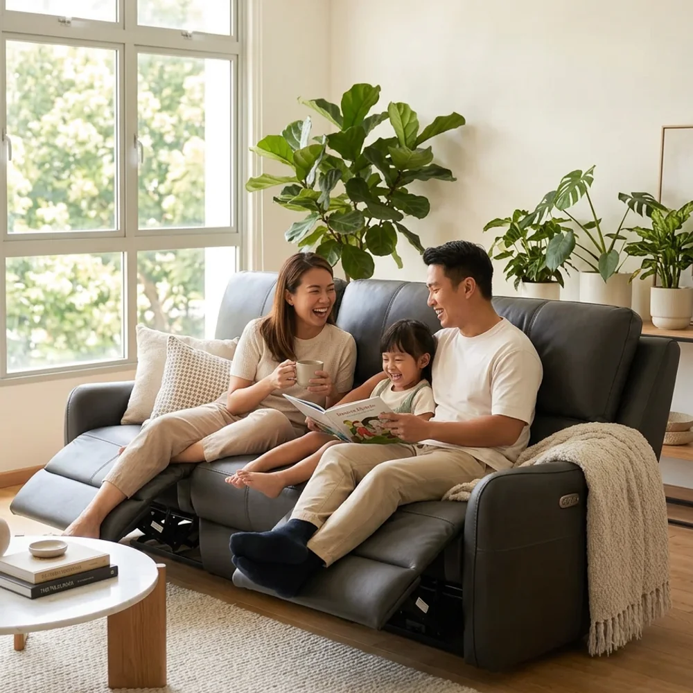 3 Seater Power Recliner Sofa in a bright Singapore home
