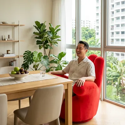Rhodes Fabric Accent Chair in a bright Singapore home