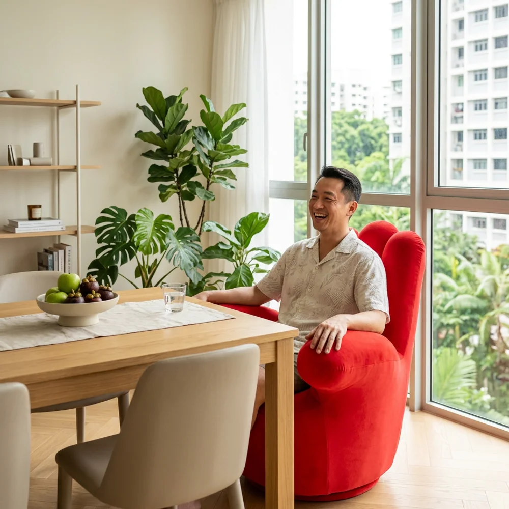 Rhodes Fabric Accent Chair in a bright Singapore home