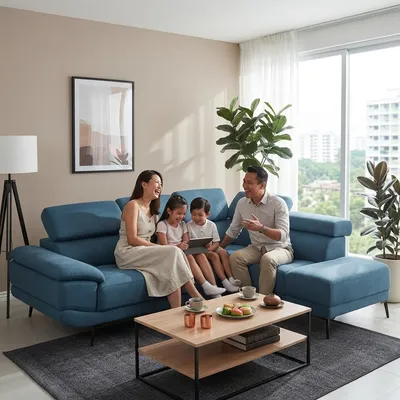Rilo L-Shape Fabric Sofa in a bright Singapore home