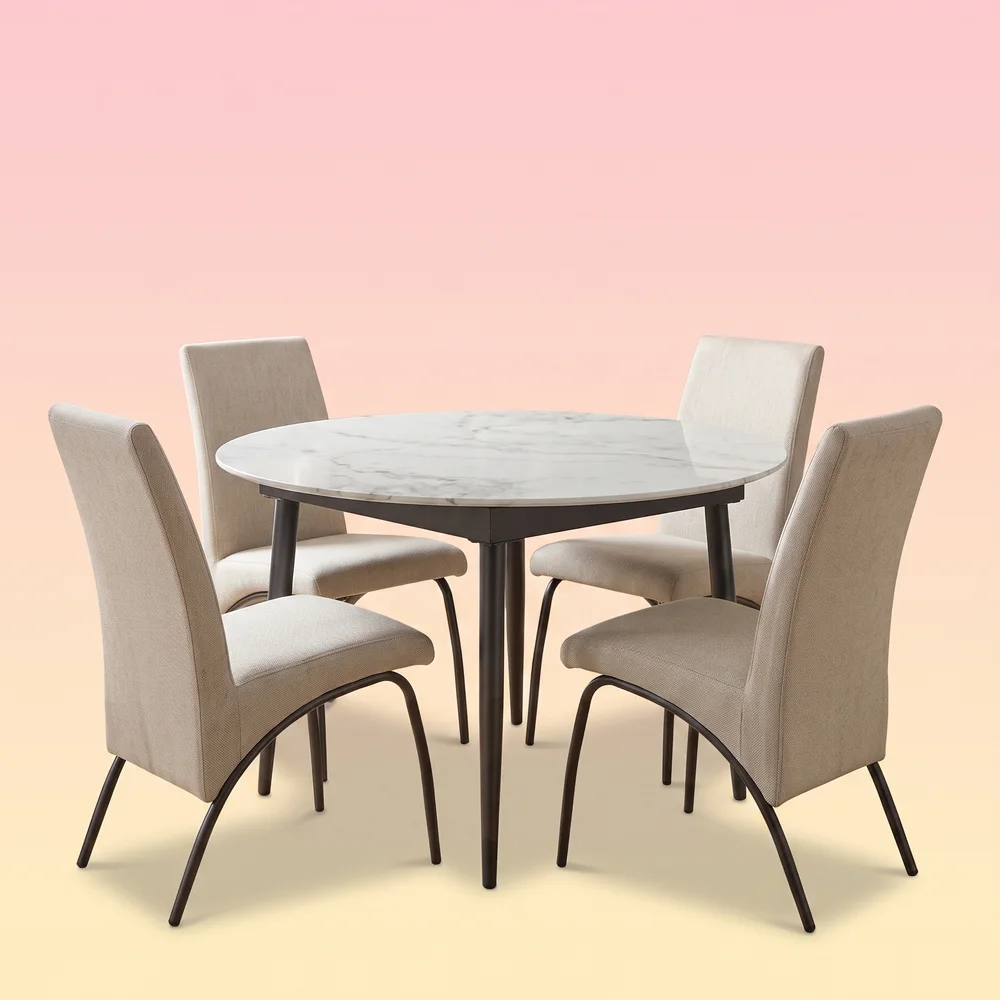 Compact Extendable Round Sintered Stone Dining Set