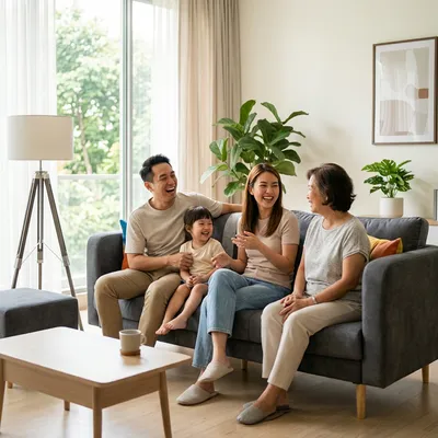 Zeno 3-Seater Fabric Sofa in a bright Singapore home